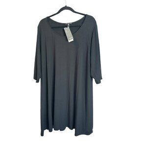Eileen Fisher Womens Black Tunic Top 3X Viscose Elbow Short Sleeve Scoop Neck